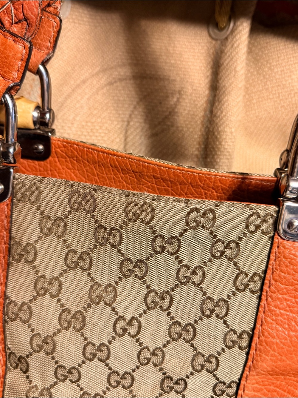 Gucci Libeccio Baboo GG Canvas Tote with Orange Leather Accents - Picture 9 of 9